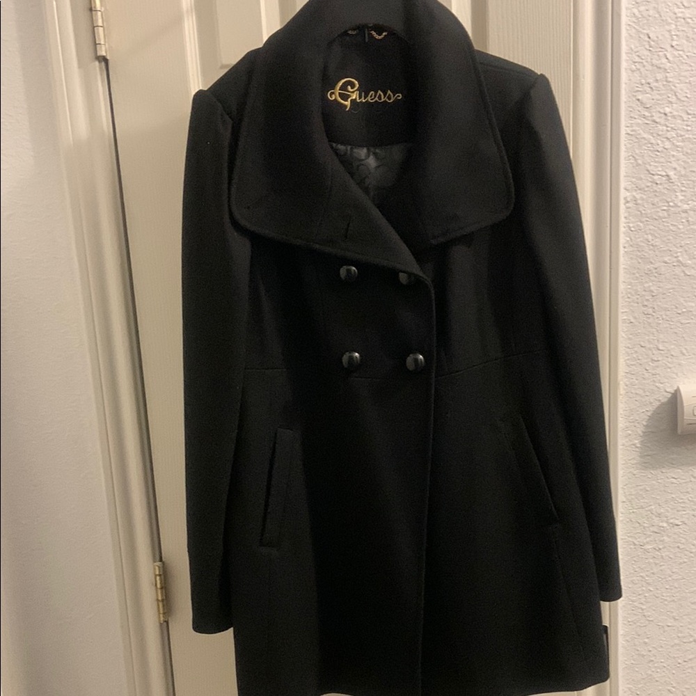 Guess Women's Elegant Black Pea Coat